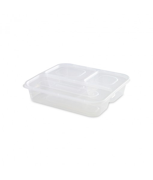 Rectangle Container 3 Compartment 1200ml with Dome Lid  (T1200TS)