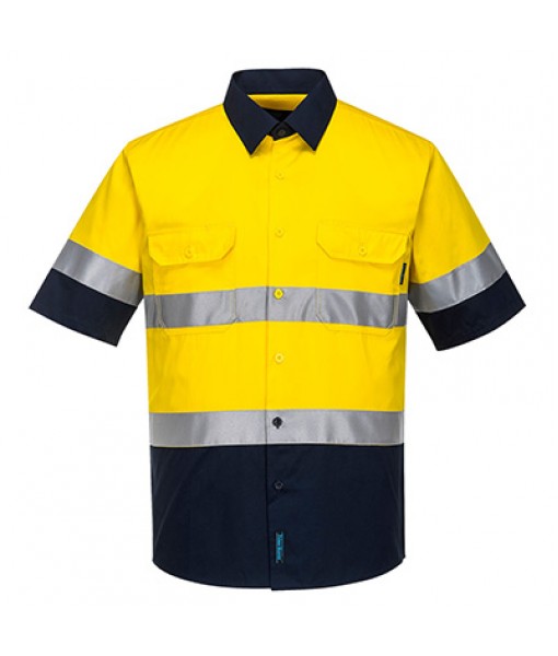 Hi-Vis Lightweight Short Sleeve Shirt Yellow/Navy with 3m Tape