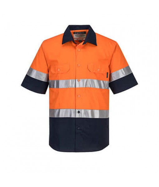Hi-Vis Lightweight Short Sleeve Shirt Orange/Navy with 3m Tape
