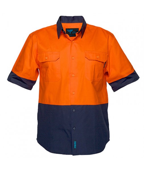 Hi-Vis Regular Weight Short Sleeve Shirt Orange/Navy